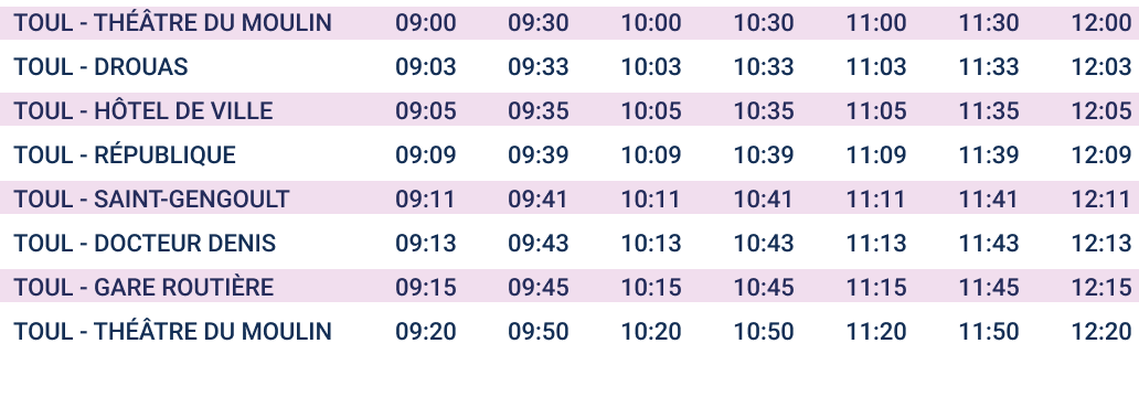 Horaires de la navette TIM